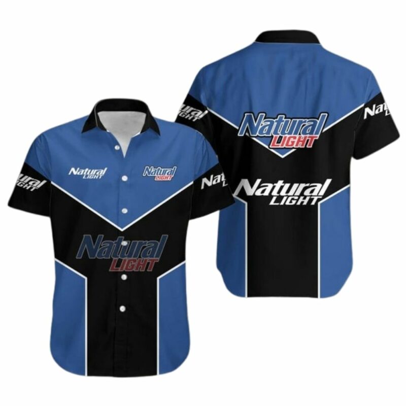 Natural light logo in my heart black and blue hawaiian shirt 1