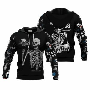 Natural Light Rock And Roll Skeleton Skull All Over Print Hoodie