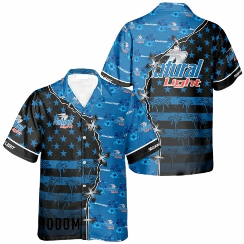 Natural light tropical split flag american hawaiian shirt 1