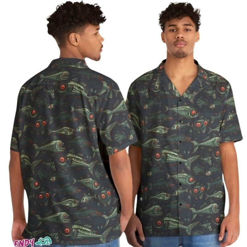 Nautical horror deep sea fish art hawaiian shirt 1