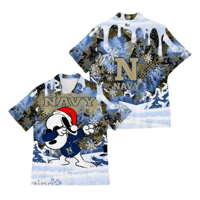Navy midshipmen snoopy dabbing the peanuts american christmas dripping hawaiian shirt 1