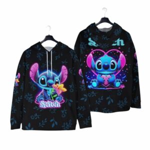 Neon Lilo And Stitch Cartoon Fan All Over Print Hoodie