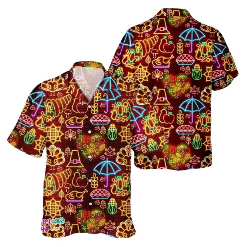 Neon turkey thanksgiving day hawaiian shirt 1