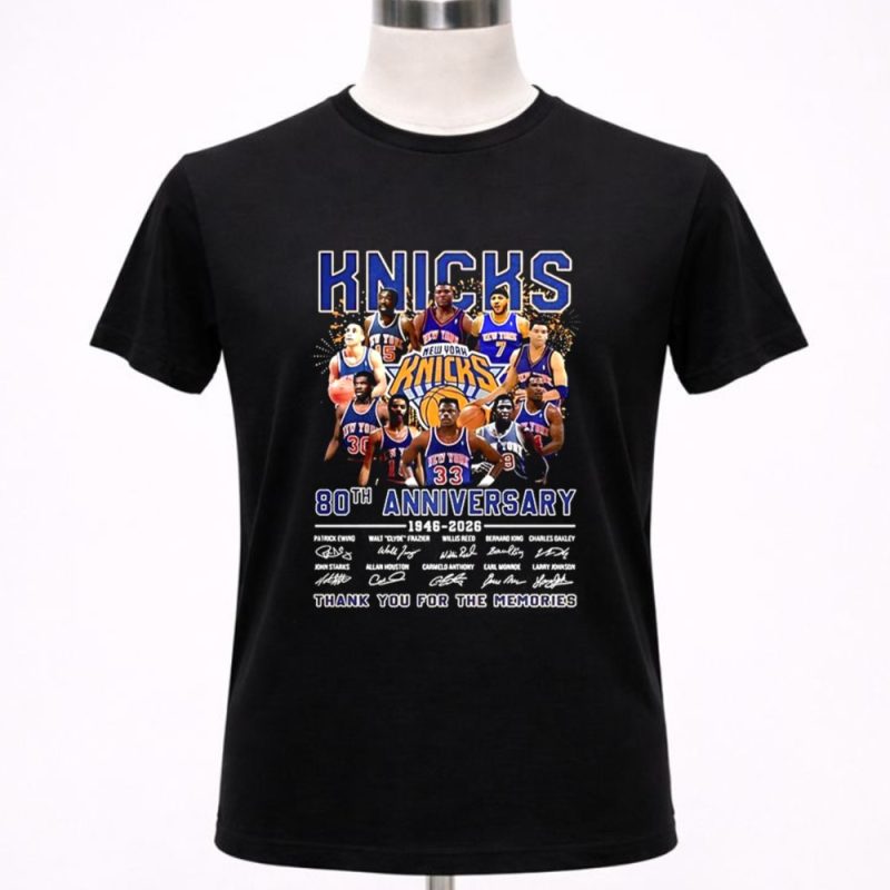 New York Knicks NBA 80th anniversary thank you for the memories 1946 2026 player signature 1 T Shirt.jpg