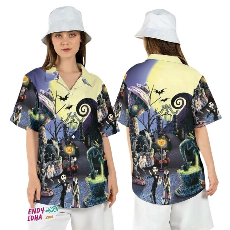 Nightmare before xmas halloween jack sally oogie boogie hawaiian shirt 1