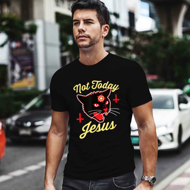 Not Today Jesus Hail Satan Satanic Cat Vintage Band 4 T Shirt
