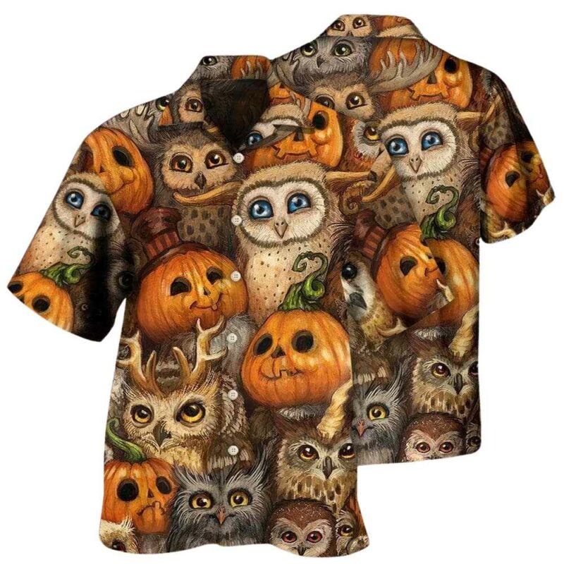 Owl pumpkin halloween hawaiian shirt 1