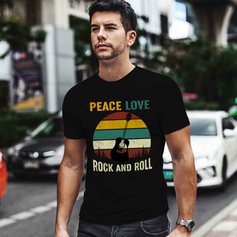 Peace Love Rock And Roll Guitar Retro Vintage 4 T Shirt
