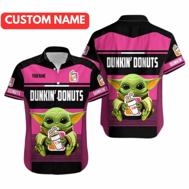 Personalized Baby Yoda Hug Logo Dunkin Donuts Hawaiian Shirt