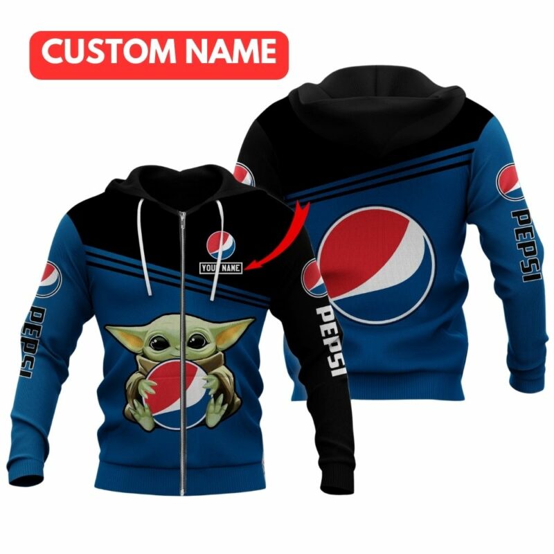Personalized Baby Yoda Hug Logo Pepsi All Over Print Hoodie