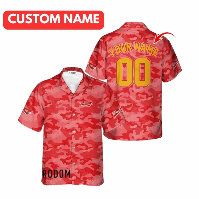 Personalized Budweiser Beer Red Camouflage Hawaiian Shirt