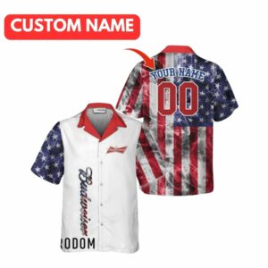 Personalized Budweiser Beer US Flag Smoke Hawaiian Shirt