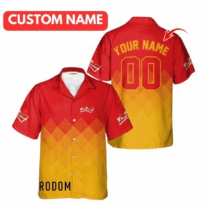 Personalized Budweiser Beer Yellow And Red Halftone Hawaiian Shirt
