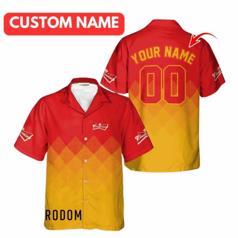 Personalized Budweiser Beer Yellow And Red Halftone Hawaiian Shirt