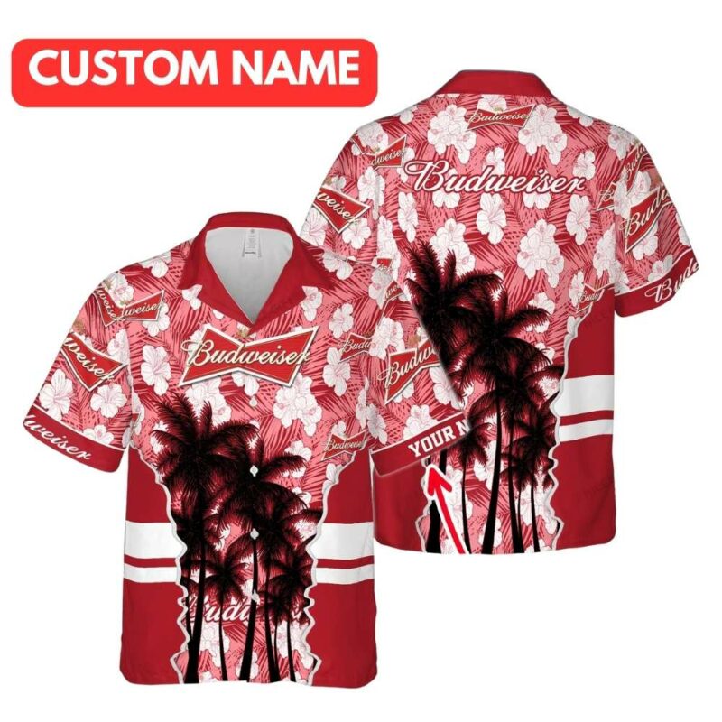 Personalized Budweiser FLoral Flower And Coconuts Hawaiian Shirt