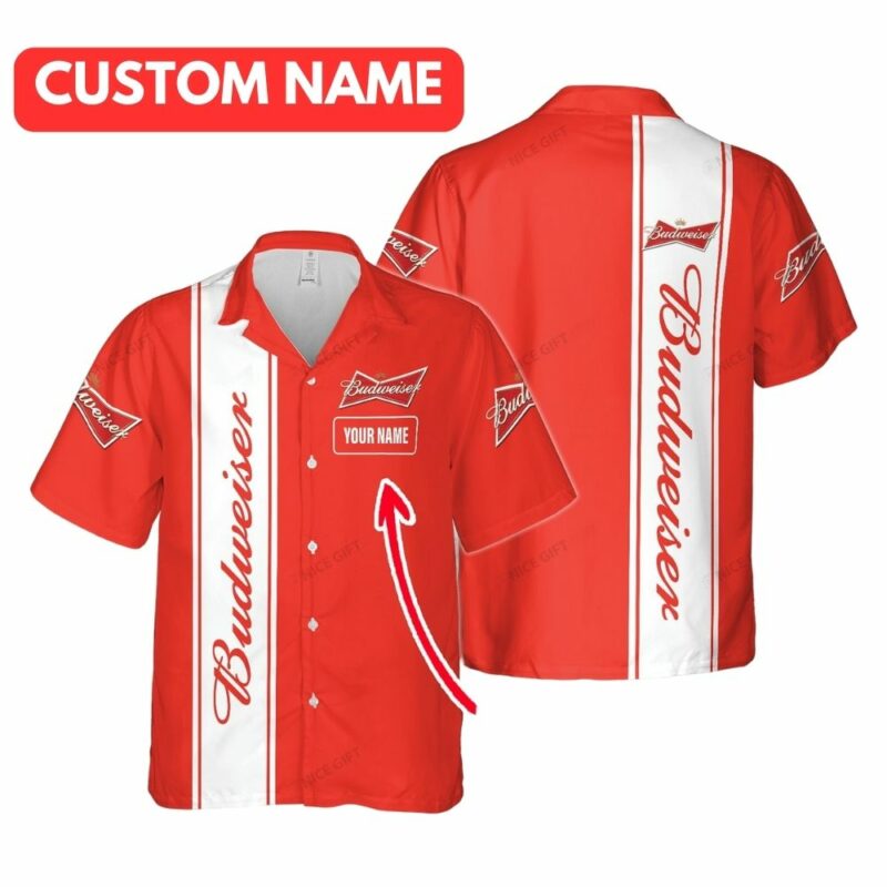 Personalized Budweiser In My Heart White And Red Hawaiian Shirt