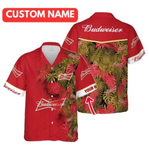 Personalized Budweiser Island Theme Floral Tropical Hawaiian Shirt