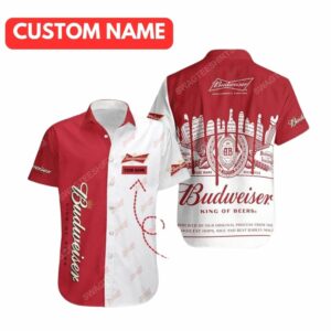 Personalized Budweiser Logo In My Heart Red And White Hawaiian Shirt