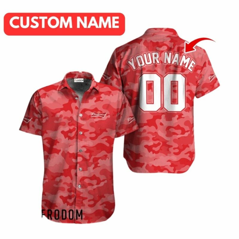 Personalized Budweiser Red Camouflage Hawaiian Shirt