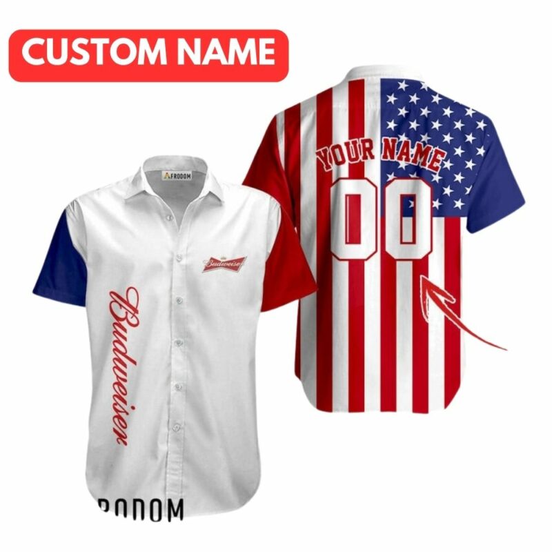 Personalized Budweiser USA Flag Fourth Of July Hawaiian Shirt