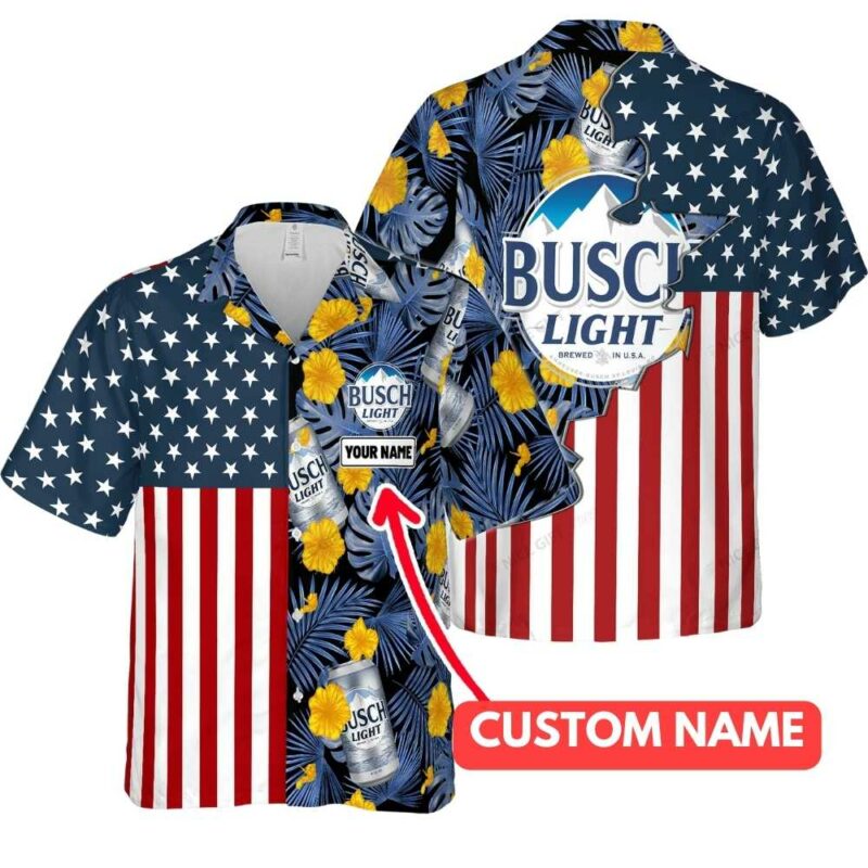 Personalized Busch Light With Flag American Floral Pattern Hawaiian Shirt