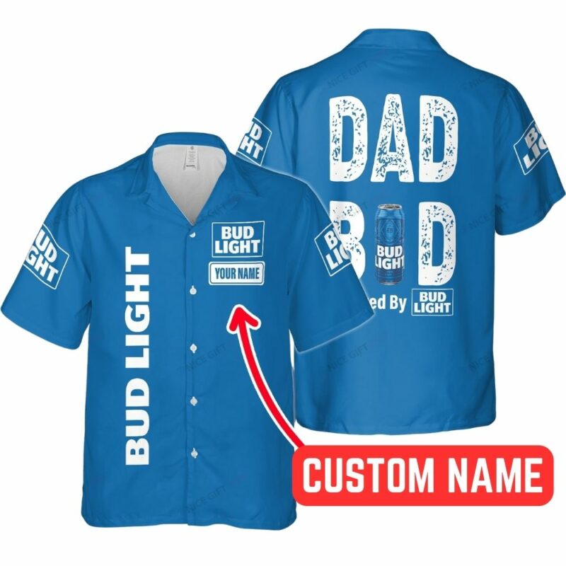 Personalized Dad Bod Powered By Bud Light Hawaiian Shirt