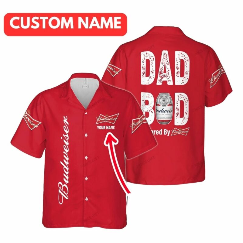 Personalized Dad Bod Powered By Budweiser Hawaiian Shirt