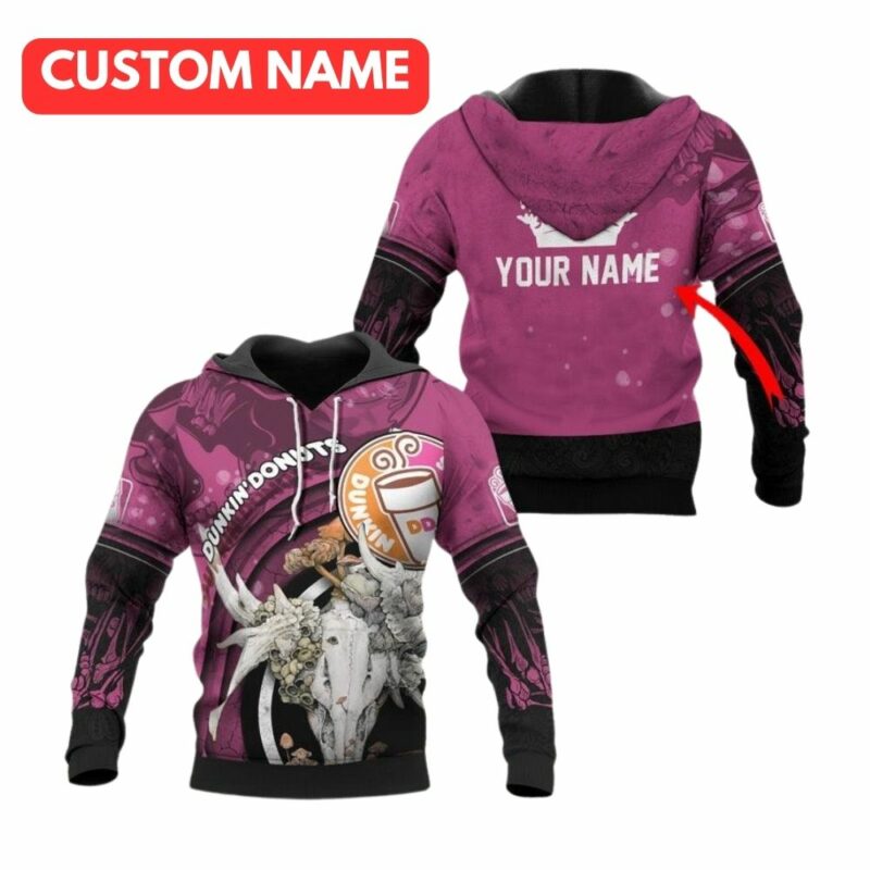 Personalized Dunkin Donut Deer Skull With Mushrooms All Over Print Hoodie All Over Print Hoodie