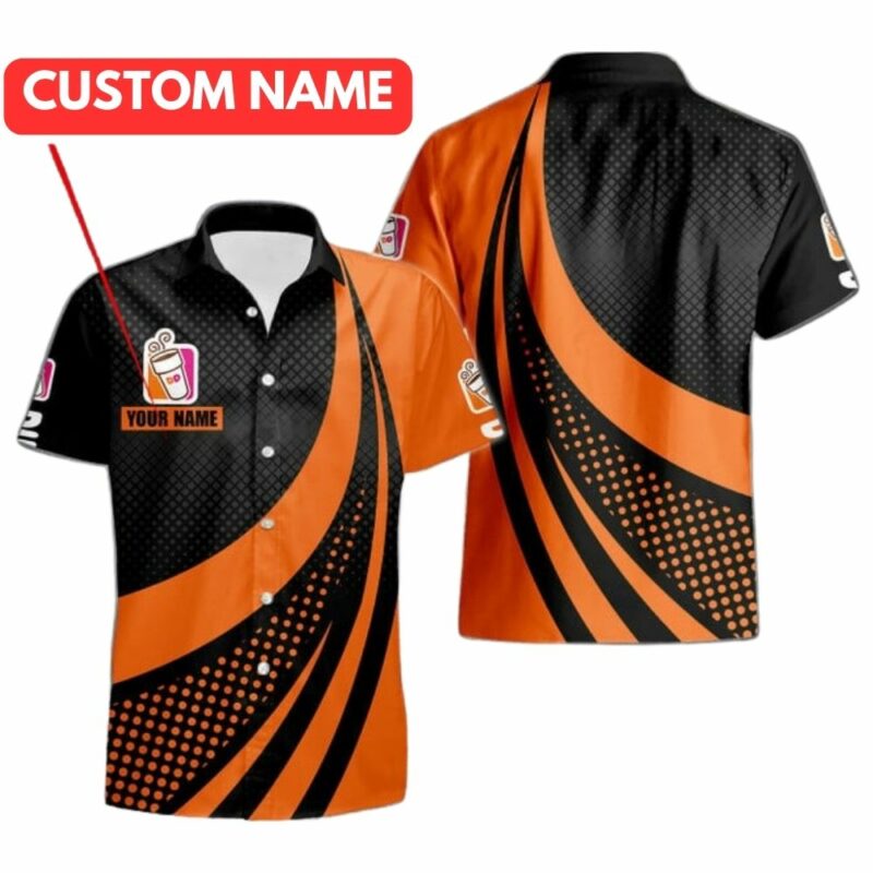 Personalized Dunkin Donuts Black And Orange Uniform Hawaiian Shirt