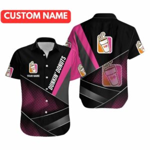 Personalized Dunkin' Donuts Black And Pink Hawaiian Shirt