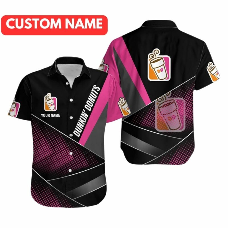 Personalized Dunkin Donuts Black And Pink Hawaiian Shirt