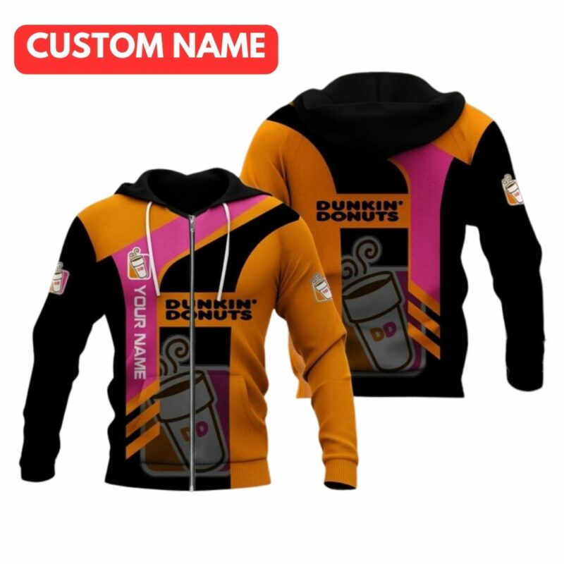 Personalized Dunkin Donuts Black Pink And Orange All Over Print Hoodie All Over Print Hoodie