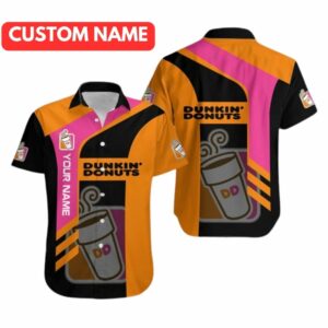 Personalized Dunkin' Donuts Black Pink And Orange Hawaiian Shirt