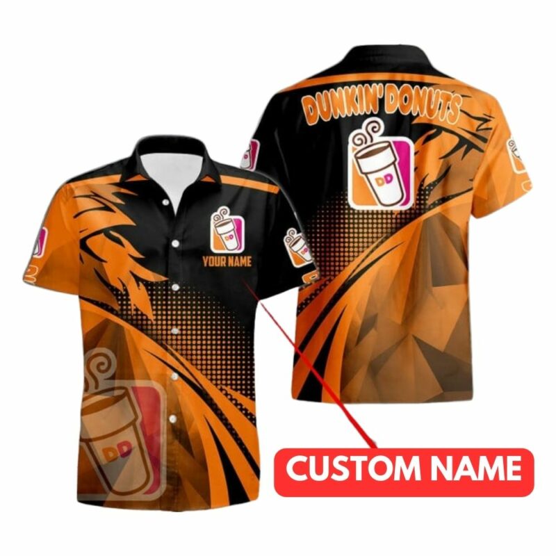 Personalized Dunkin Donuts In My Heart Black And Orange Hawaiian Shirt