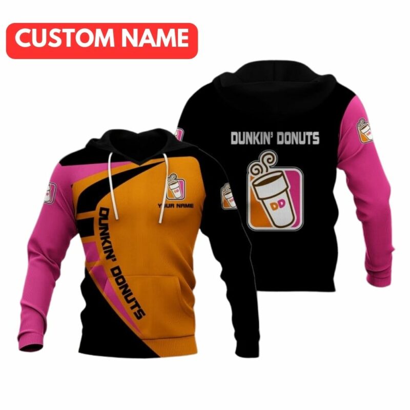Personalized Dunkin Donuts In My Heart Black Orange And Pink All Over Print Hoodie All Over Print Hoodie
