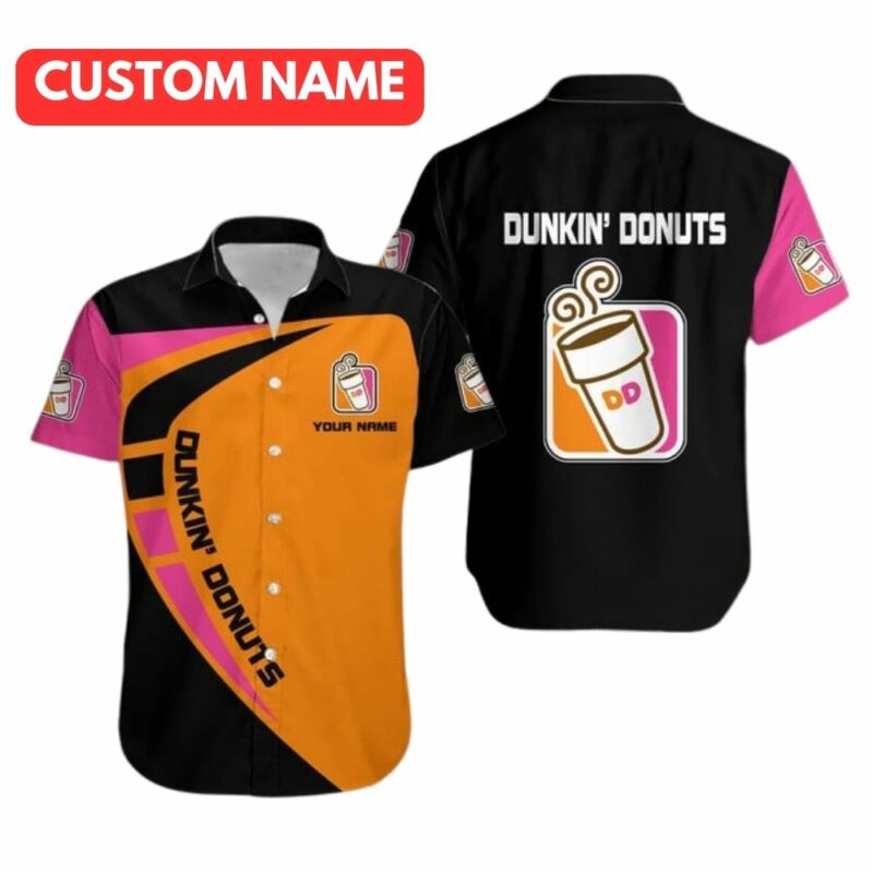Personalized Dunkin Donuts In My Heart Black Orange And Pink Hawaiian Shirt