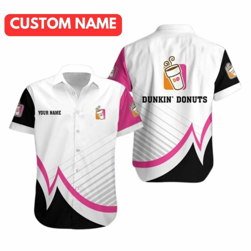 Personalized Dunkin Donuts In My Heart White Black And Pink Hawaiian Shirt