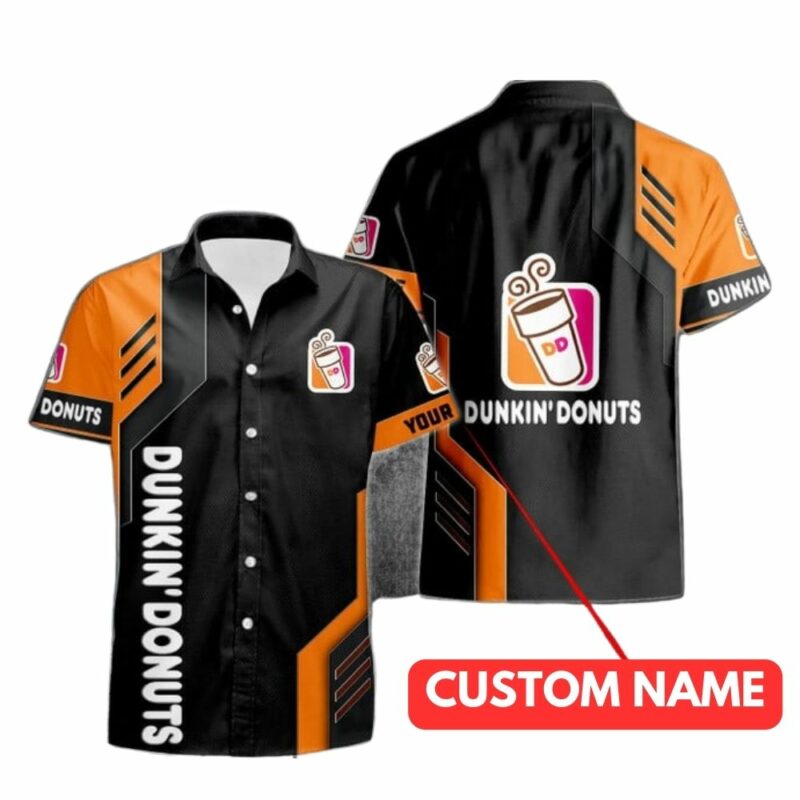 Personalized Dunkin Donuts Logo In My Heart Black And Orange Funny Hawaiian Shirt