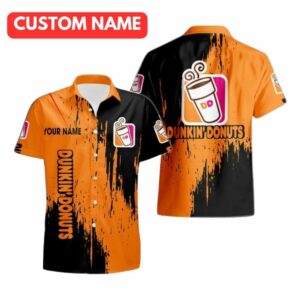 Personalized Dunkin' Donuts Logo In My Heart Orange And Black Hawaiian Shirt
