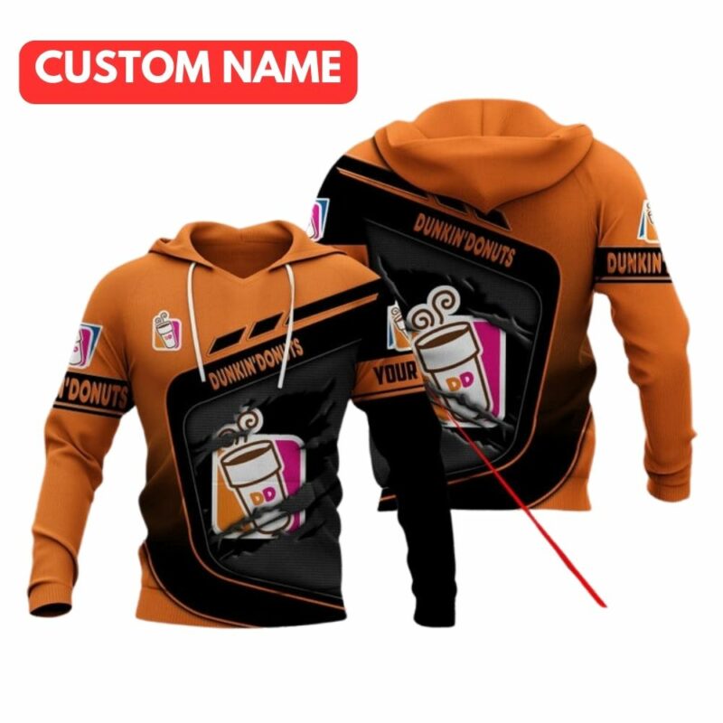 Personalized Dunkin Donuts Scratch Black And Orange All Over Print Hoodie All Over Print Hoodie