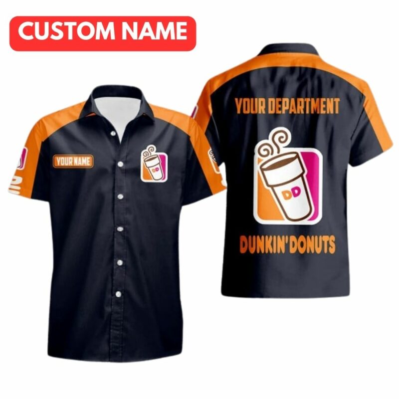 Personalized Dunkin Donuts Scratch Dark Gray And Orange Hawaiian Shirt