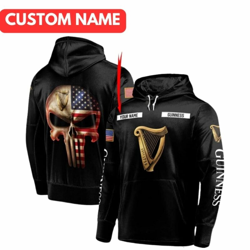 Personalized Flag American Skull Guinness Beer All Over Print Hoodie