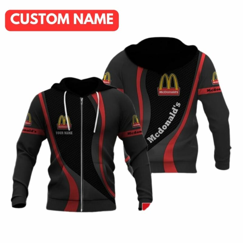 Personalized Logo McDonalds Black Dark Grey And Red All Over Print Hoodie