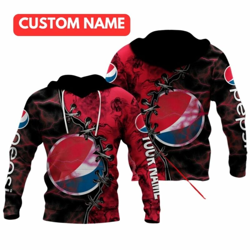 Personalized Logo Pepsi In My Heart Thunder Black And Red All Over Print Hoodie