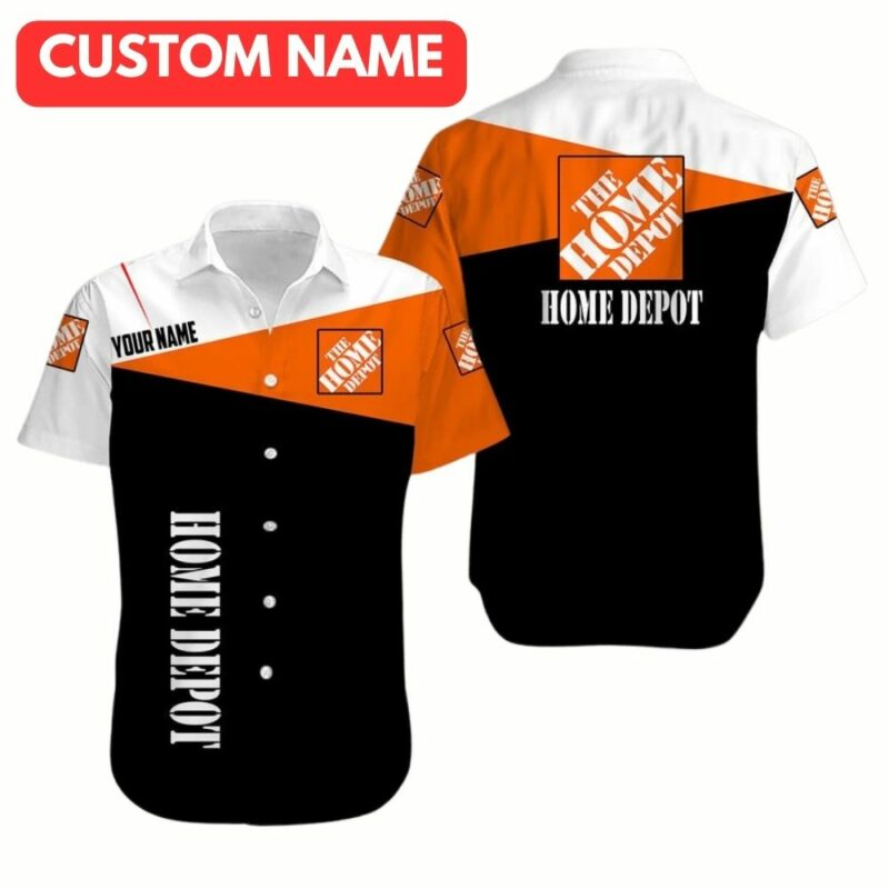 Personalized Logo The Home Depot Funny Black White And Orange Hawaiian Shirt
