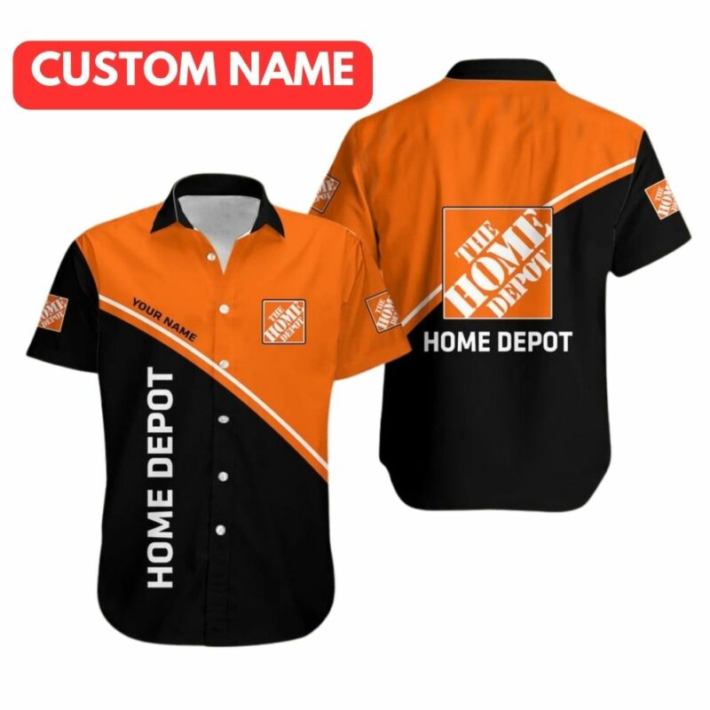 Personalized Logo The Home Depot In My Heart Funny Black And Orange Hawaiian Shirt