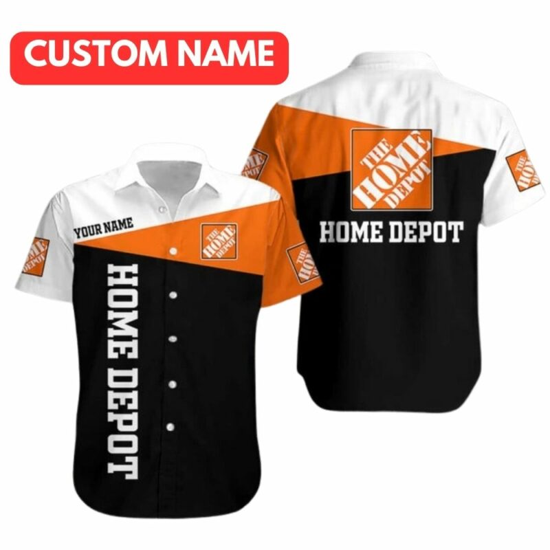 Personalized Logo The Home Depot In My Heart Funny Black White And Orange Hawaiian Shirt