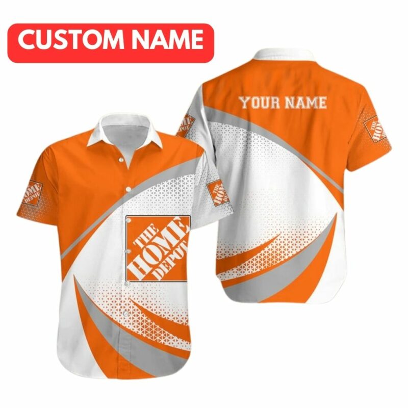 Personalized Logo The Home Depot In My Heart Funny Orange And White Hawaiian Shirt