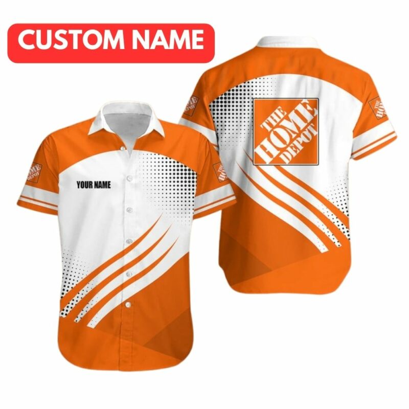 Personalized Logo The Home Depot In My Heart Funny White And Orange Hawaiian Shirt