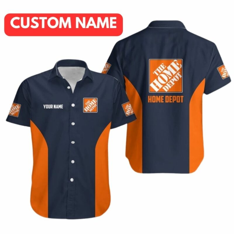 Personalized Logo The Home Depot In My Heart Navy And Orange Hawaiian Shirt